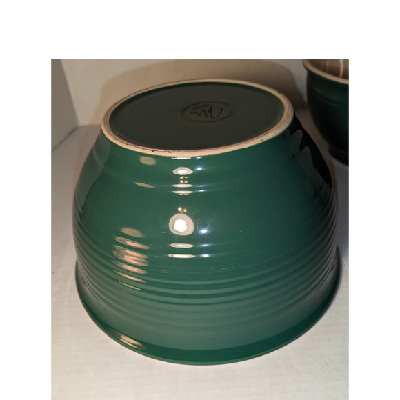 Set of 2 Nesting Mixing Bowls Evergreen & White Pottery New Creative Tableware - Picture 8 of 16